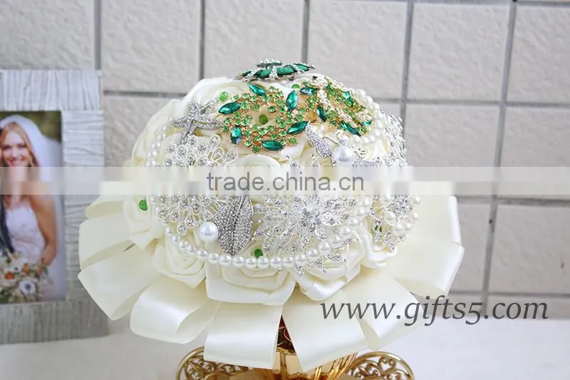 Handmade green brooch wedding brides bouquet wholesale