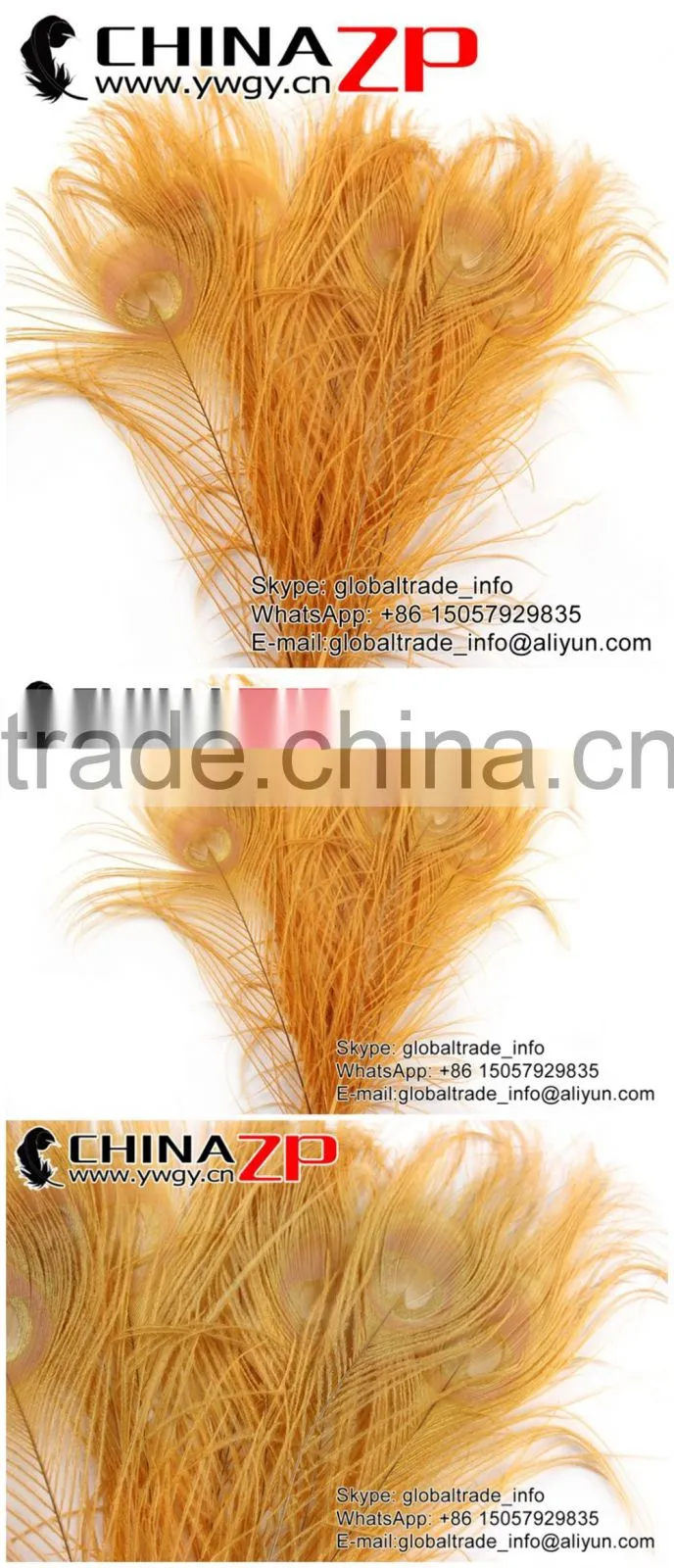 ZPDECOR Crafts Factory Leading Supplier Wholesale Cheap Full Eye Dyed Gold Peacock Tail Feathers