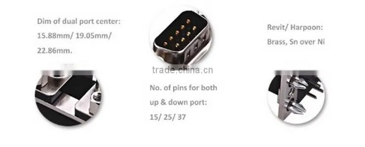 Quality Assurance D-SUB Connector, 9 pin Right Angle Connector Dual Port