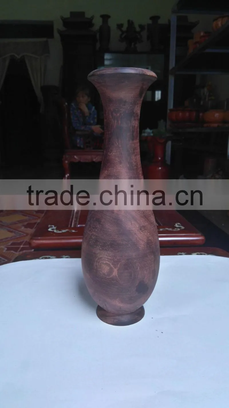 Pumpkin shaped pot with lid and base, elegant wooden pot from Vietnam