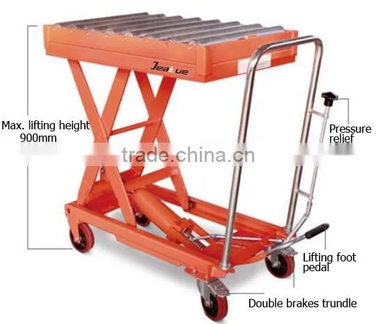 300/500kg scissor Pedal Hand Lift Table With wheels