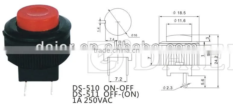 DS-510 ON-OFF self-locking push button switch