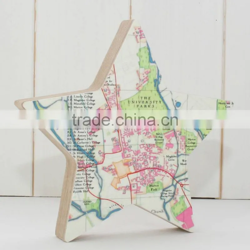 Personalized Wooden World Map Star Sahpe Map Pattern Map Star