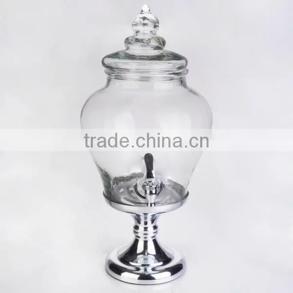 Glass Beverage Dispenser with Sliver Metal Stand
