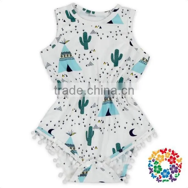 wholesale new born clothes pineapple prints elastic waist sleeveless pom pom baby girls rompers