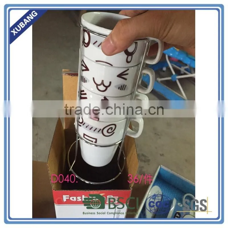 200ml set of ceramic folding cup with metal rack