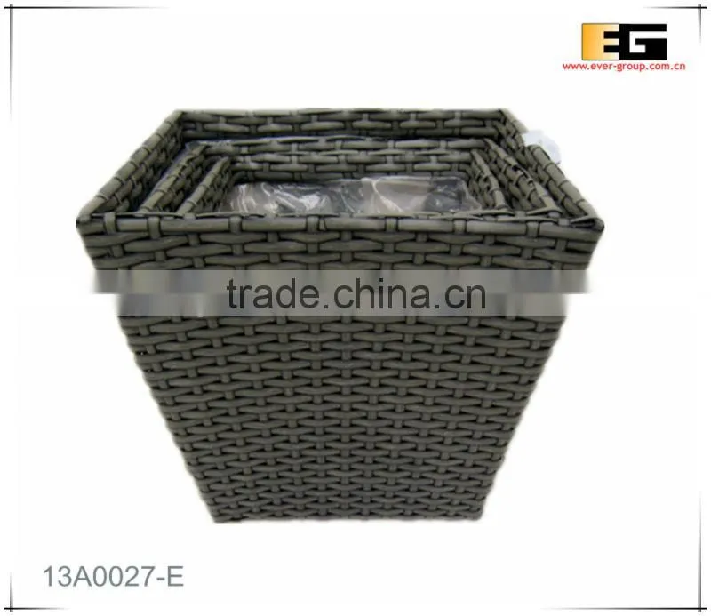 PE rattan square with liner flower planter