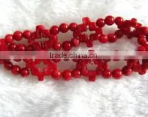 wholesale 7" 15mm chinese red round and carve natural coral bracelet