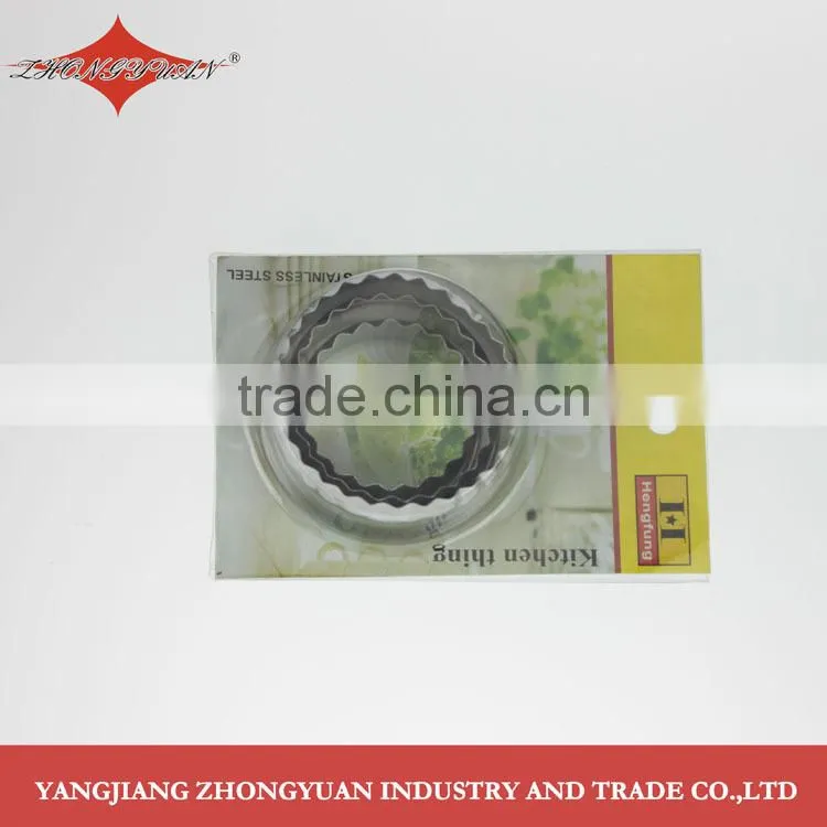 Hot selling 3pcs set of stainless steel crinkled round shape cookie cutter