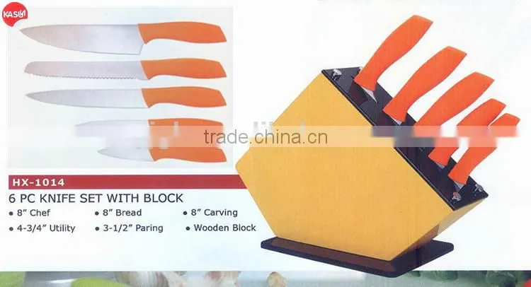 HX-1014 6pc stainless steel kitchen knife sets with adorable wood knife holder