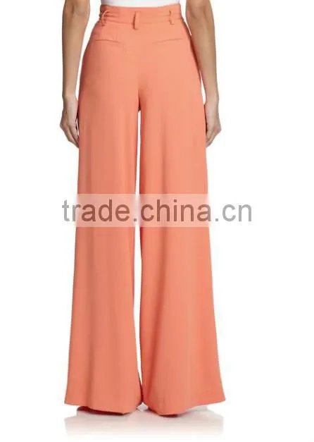 2015 wholesale women office slim Ladies plain color pleated loose high waist wide leg long pants