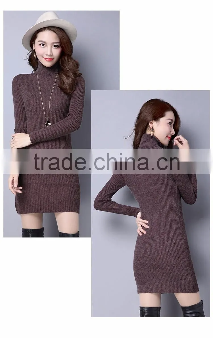 2016 customized manufacture fashionable Wholesale women plain color dress long-sleeve spring autumn ladies knitted skinny dress