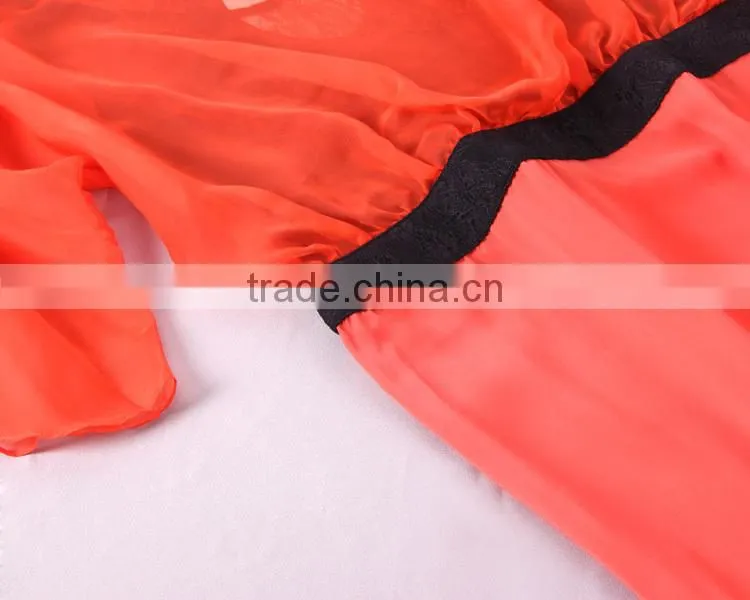 Full Length Chiffon Orange Colored Sexy One Piece Style Evening Dress