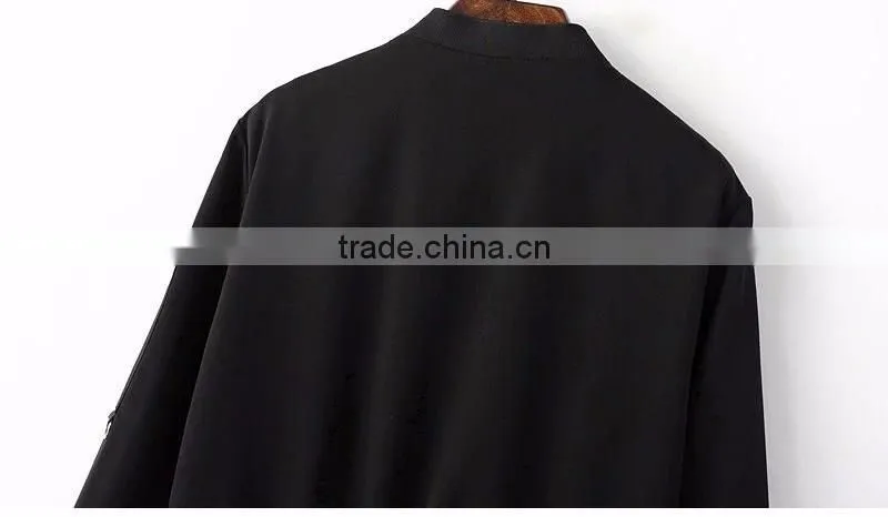 American Apparel Bomber Jacket Two Side Pockets Short Thin Side Zipper Sleeve Coat V-Neck Outerwear