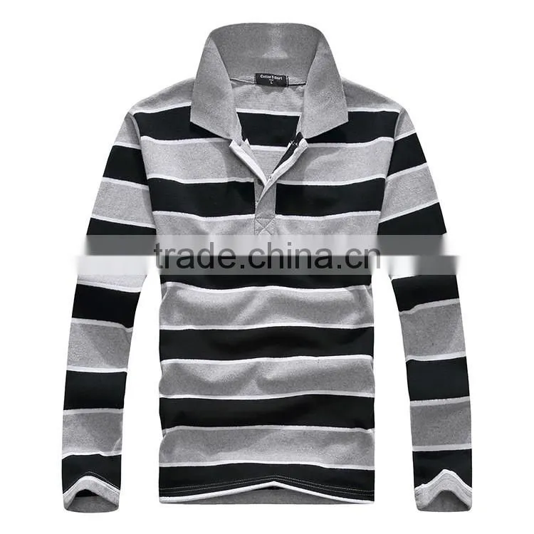 2016 Factory sale brand classic pure Cotton mens striped polo shirt Long sleeve contrast color design sport shirts for man