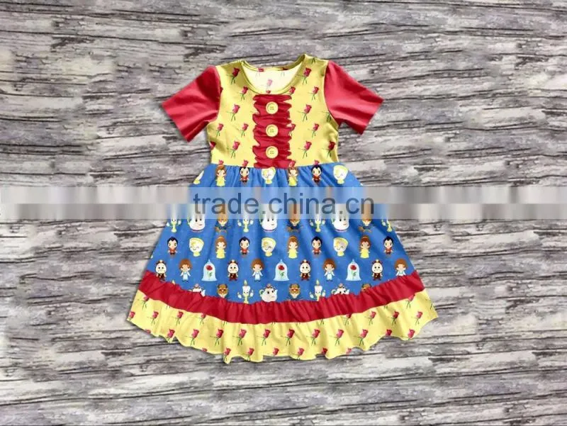 2017 Kids clothes fashion design baby girl party dress kids pearl dress with long sleeve