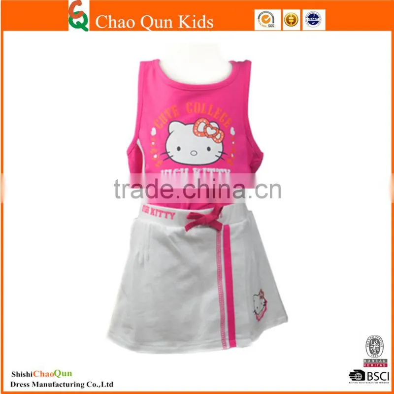 new cheap price kids denim frock hello kitty embroidery dress design