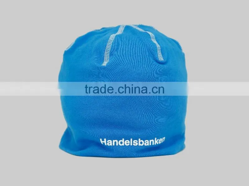 embroidery printing custom logo winter spandex cotton jersey beanie hat with cover stitch