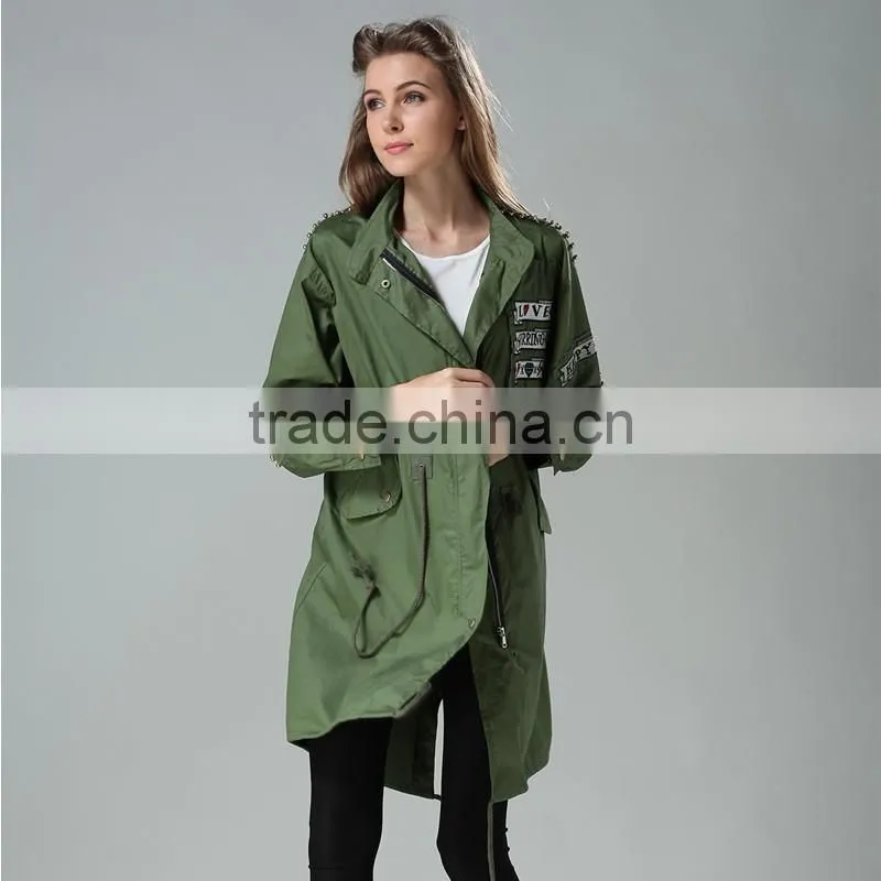 BF Long Style Korean Army Green Printed Loose Fashion Coats Models