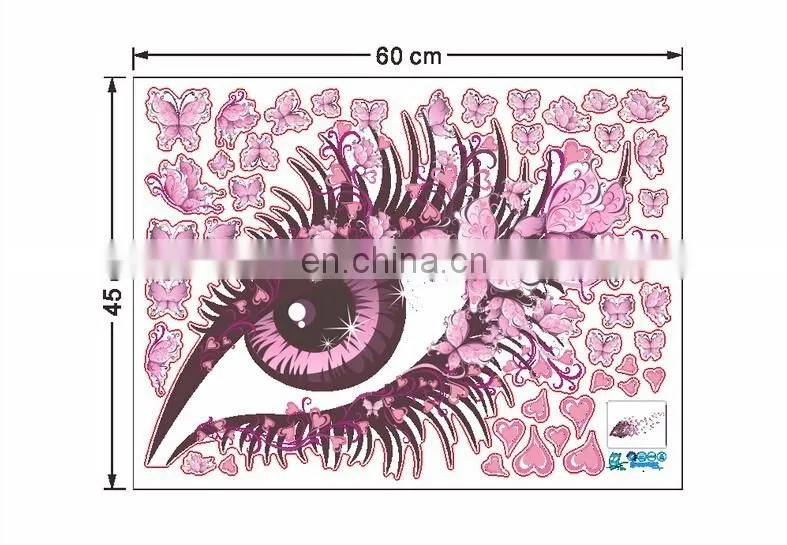 Pink Eye with Pink Butterfly and Heart PVC Wall Sticker Home Decoration Mural Roon Decal