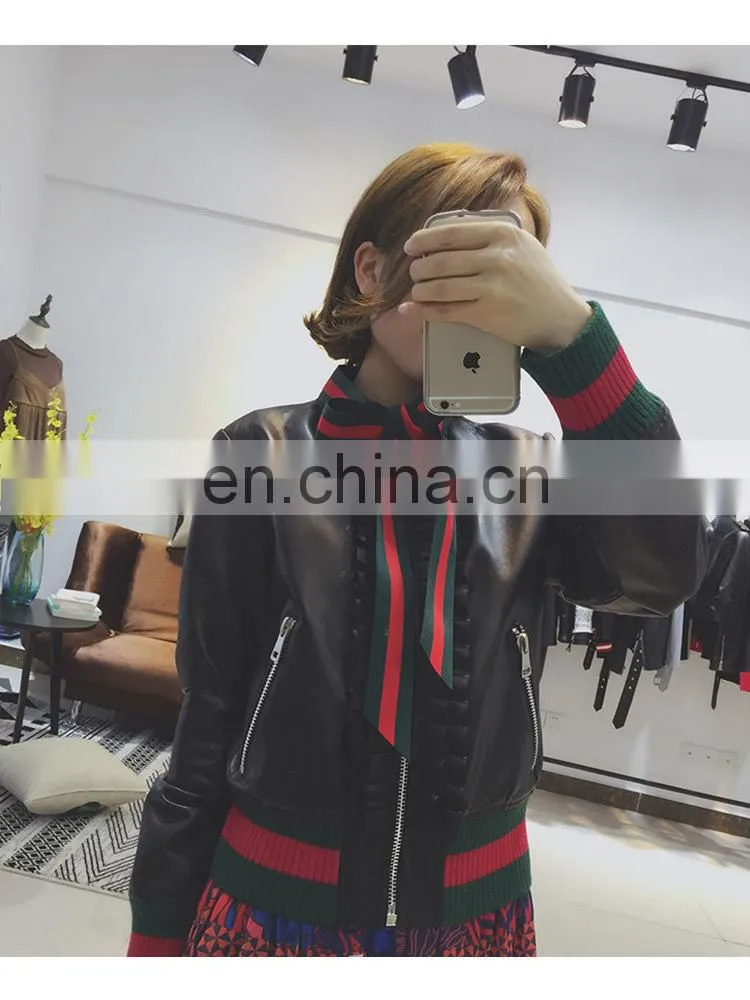 Custom Lady Real Leather Jacket With Ribbon Ribbon Leather Jacket Motorcycle