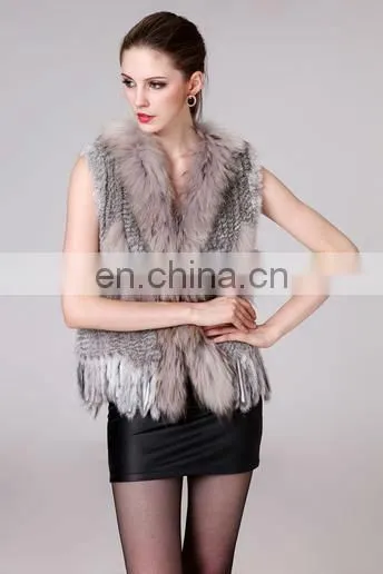rabbit fur kintted vest with raccoon fur collar&fox hem triming /#00V28