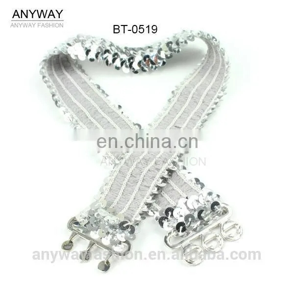 Fashion glister silver sequin waist belt elastic