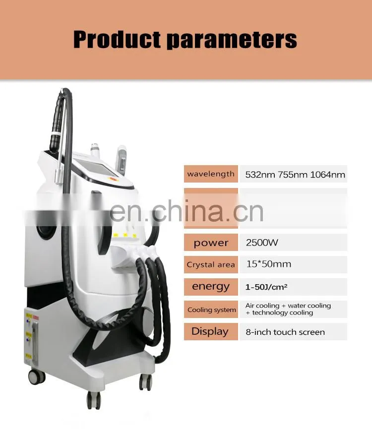 High quality hair removal beauty machine e-light ipl rf q-switched nd yag laser 3 handle