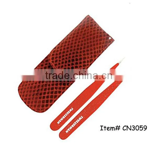 Metal pincers metal eyebrows tweezers set in pouch stainless steel tweezers