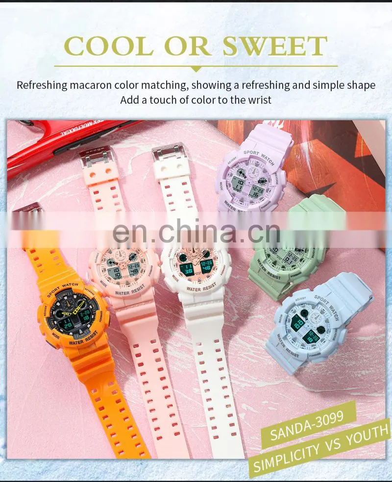 SANDA 3099 Lover's Sanda Couples Digital Quartz Watch Sport Watches LED 50M Waterproof Casual Shock Male Clock China Plastic