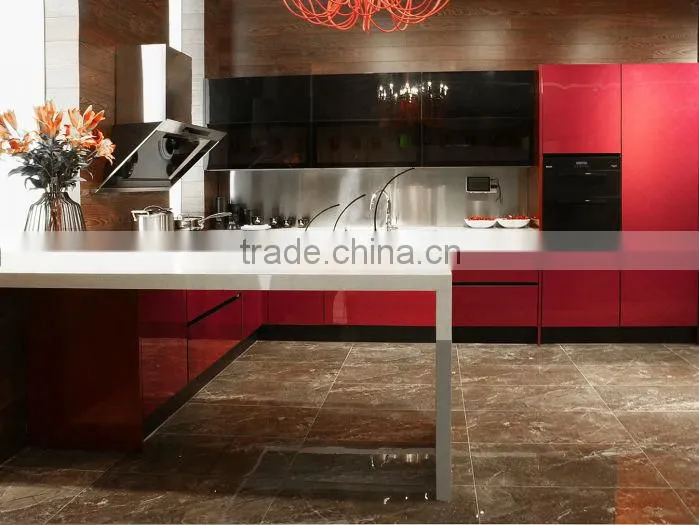 Elegant American style Oak wood kitchen cabinet-red kitchen cabinet