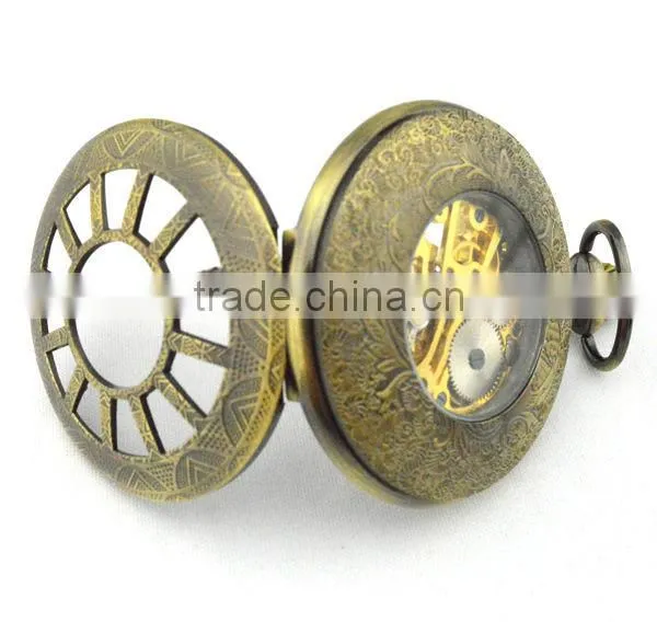 Cute carving watch face retro style bronze watch case mechanical automaton pocket watch