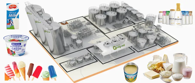 Automatic Dairy Processing Equipment Machine Pasteurized Milk UHT Milk Yogurt Cheese Butter Cream Ghee Production Line Plant