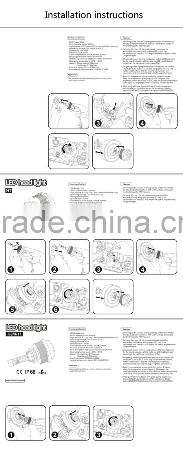 2015 new car high brightness H7 LED headlight