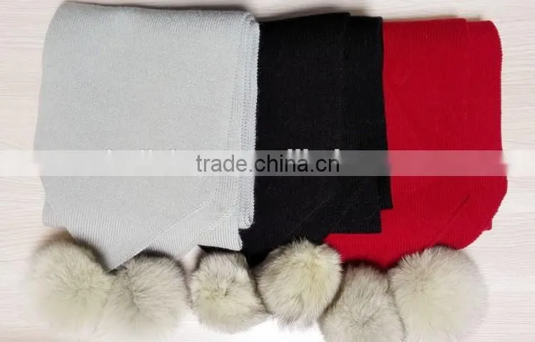 2016 Winter Newest High Quality Knitted 100% Real Racoon Fur Pompom Hat and Scarf Set