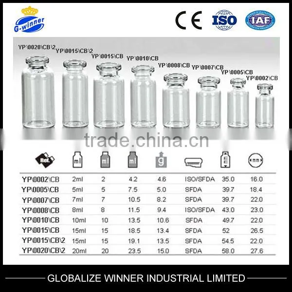 15ml Tubular Clear Injection Vials with aluminum cap with rubber stopper