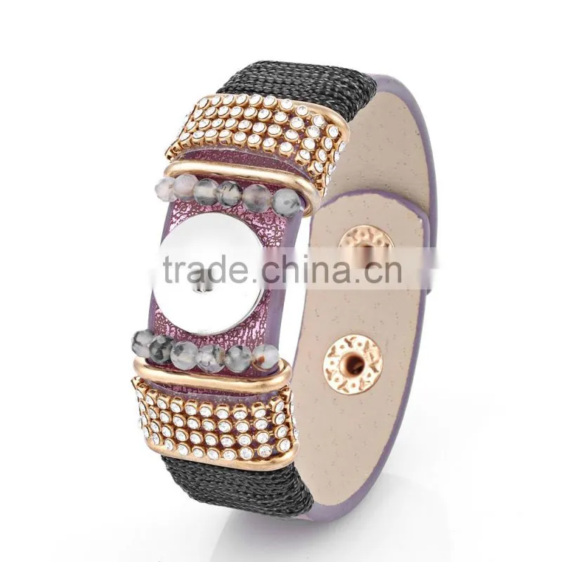2015 Hand Knitting Interchangeable 18mm Ginger Snap Button Bracelet pulseras leather Snap Bracelets