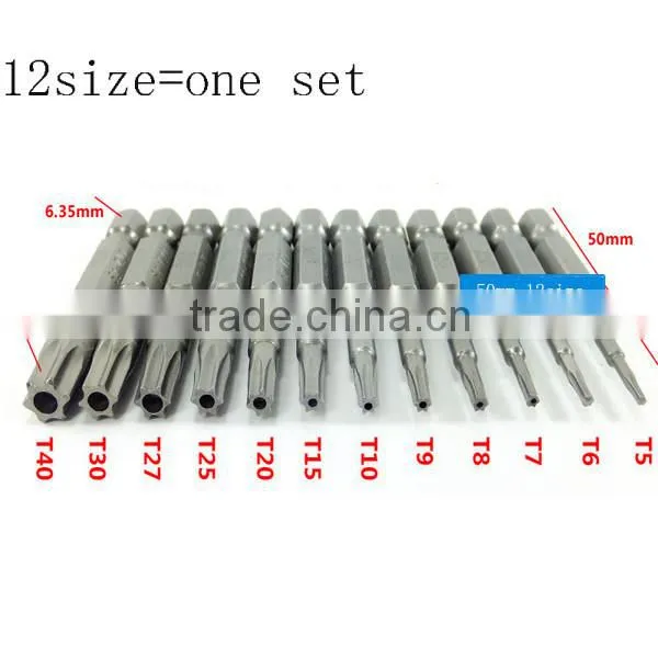 12Size/Set Magnetic Torx Screwdriver Bits Set Electric Screwdriver 50mm Length AR-24