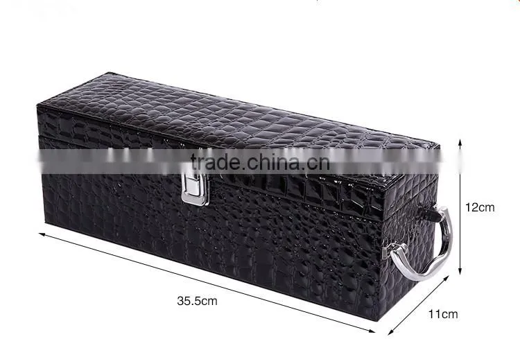 Hot Sale 2 Bottles With Tools And Lock Black Embossing Leather Wine Gift Boxes