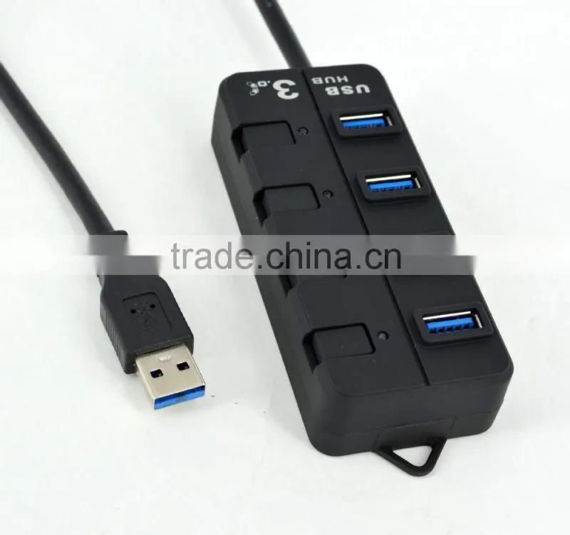 4-Port USB 3.0 Hub with Individual Power Switches and Blue Light LEDs