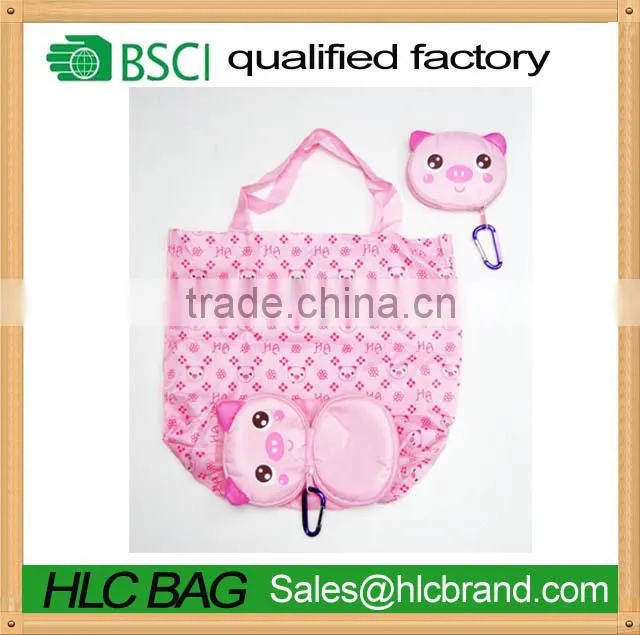 HL-PB185 custom reusable Shopping Tote Bag - Folded into a Piggy Face - Pink