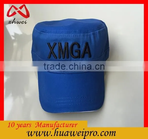 Good Quality 3D Embroidery 100% Cotton Twill Military Cap for Army Blue 3 Panel Military Hat