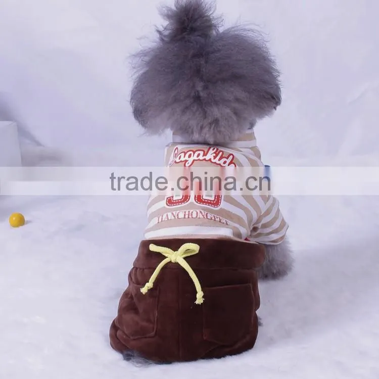 brown stripes cotton + velvet spring dog leisure sports clothes with four-legs