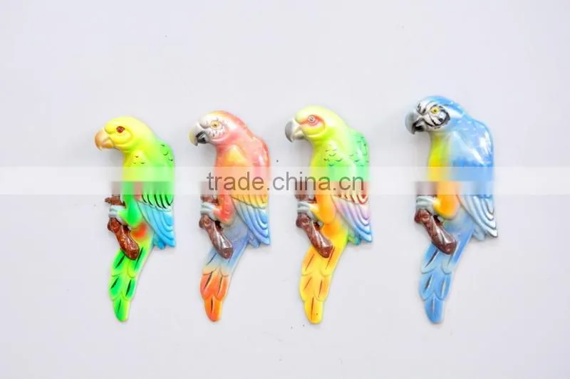 Colorful 5 inch Plastic Pearl Powder Flat Parrot Animal Fridge Magnet, Animal Homes craft, Decorative Magnets
