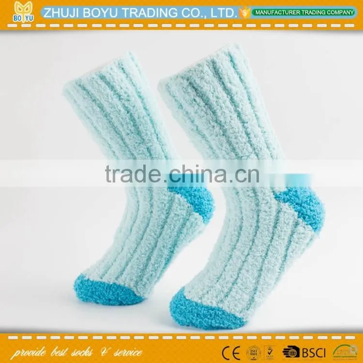 BY-161614 women's warm socks; microfiber terry-loop hosiery colord girl's striped scok