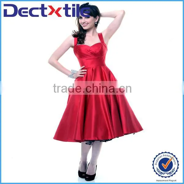 red strapless satin ball gown prom dress wedding dresses made in China