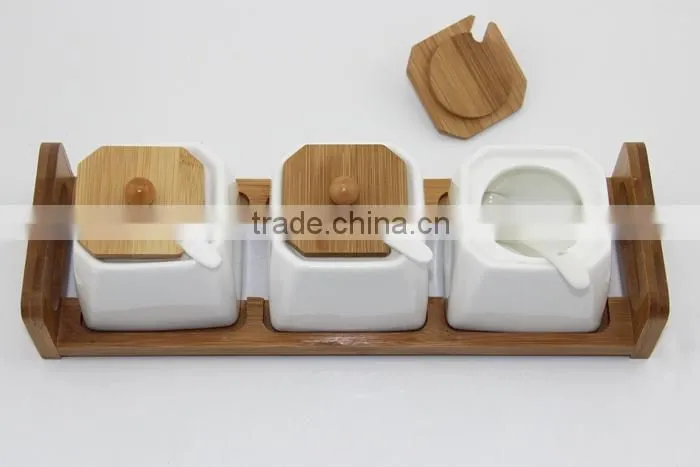 Ceramic canister with bamboo tray widely used