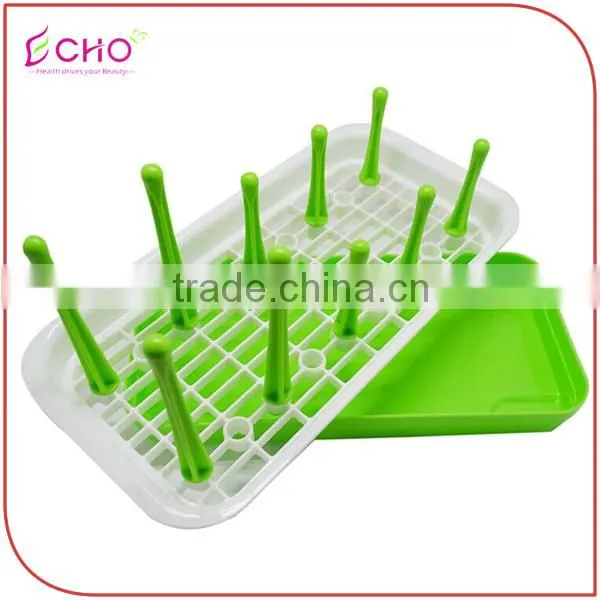 Kitchen Tableware Plastic Rectangle Green Draining Dish Rack for Water Cups and Saucers Holder