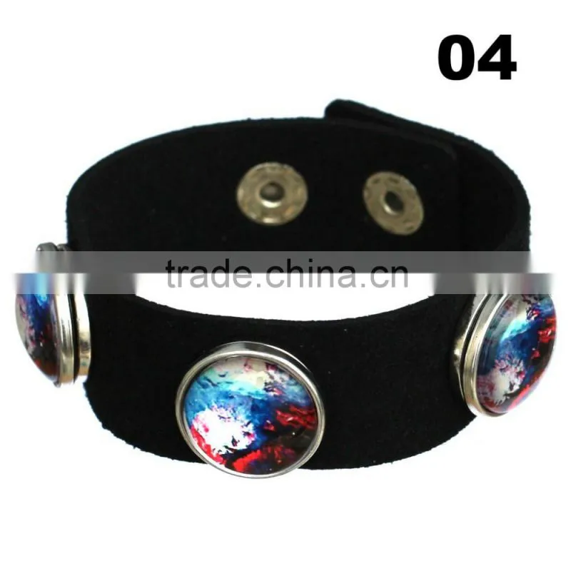 Wholesale Glass Nebula - Galaxy Space - Novelty Leather Metal Cuff Buttons Bangle Bracelet
