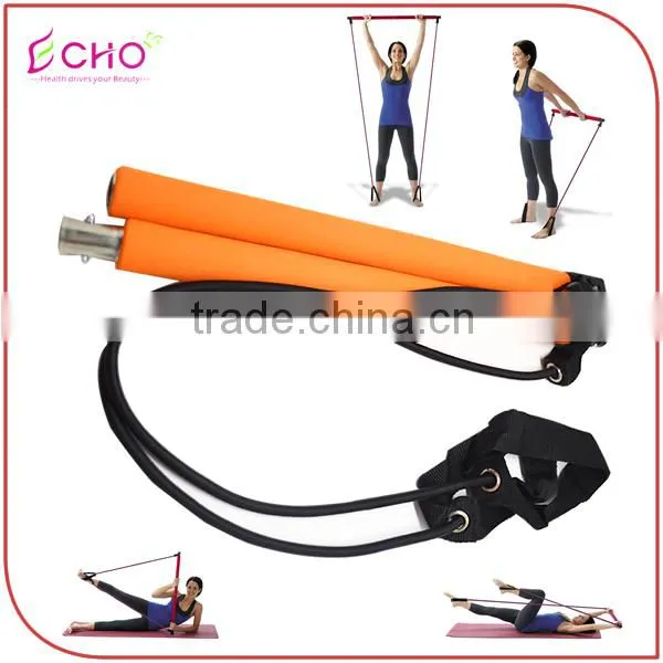 Fitness Pilates Resistance Exercise Bar with Tubing